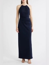 Eliza J Women's Faux Pearl Neckline Gown Formal Dress Size 10 Navy Blue NWOT