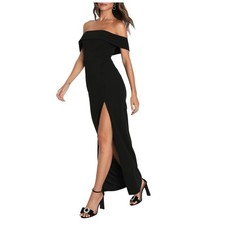 Lulus Black Off The Shoulder Maxi Dress Slit Formal Evening Gown Bridesmaid Gala