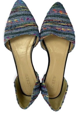 J Crew Women's Espadrille Colorful Blue Flats Size 7 Casual Leather Fabric Shoes