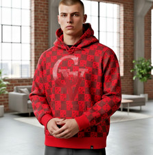 Avenue George V Paris Hoodie Mens M Red Monogram Rhinestone GV Logo Pullover
