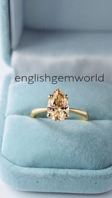 Pear Cut ChampagneDiamond 2.50 Ct Engagement Ring Sterling Silver & Gold Options