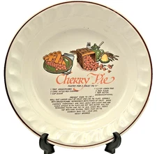 Cherry Pie Plate Recipe USA Vintage 10.5"x2.5" Rounded Ceramic D/W M/W Safe READ