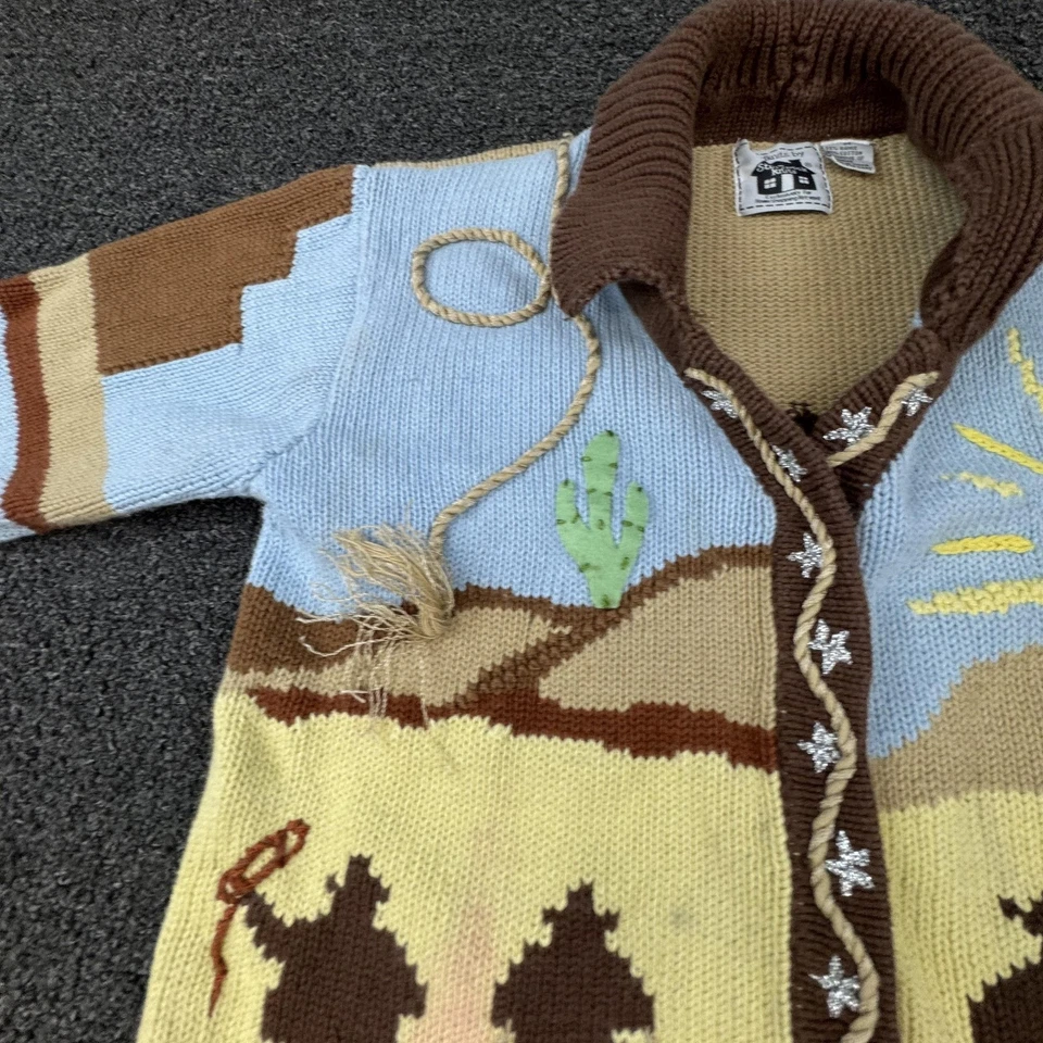 Vtg Storybook Knits Sweater Womens Medium Western Cowboy Cardigan Desert Scene - Image 3 of 4