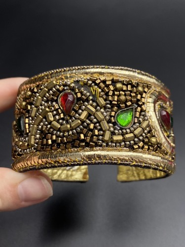 Vintage Moschino Armband grün und rot Glas goldfarben Perlen