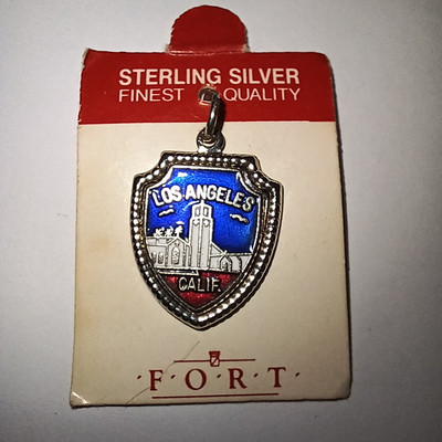 Vintage Los Angeles Calif Travel Shield Charm Sterling Silver FORT Souvenir 