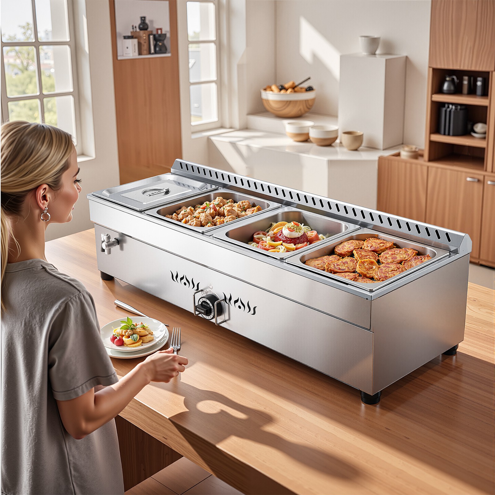 VEVOR Commercial Propane Steam Table 4-Pan Outdoor Food Warmer Stainless Steel