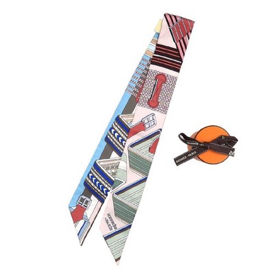 Unused Hermes Twilly Zigzag Sangru Silk Rose Poodle Blanc Ciel Pink Scarf