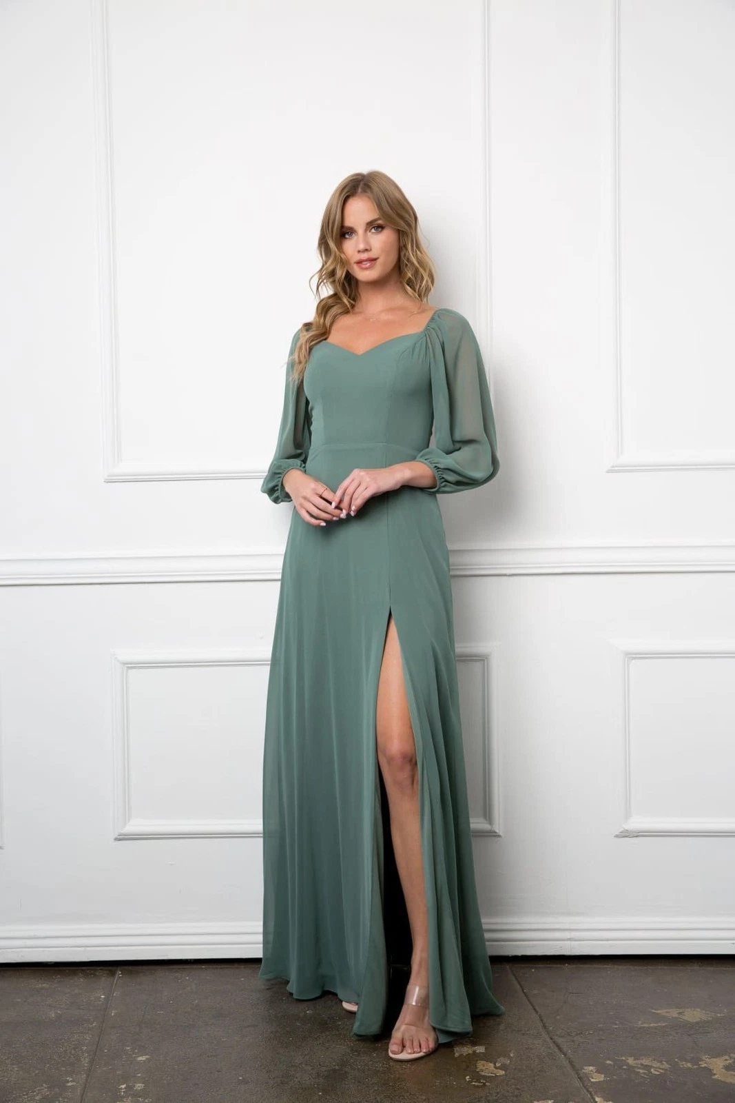 OFF WHITE Abito formale in chiffon manica lunga Eva USA 3452