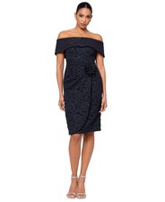 Xscape Dress Women's 14 Black Floral Brocade Off The Shoulder Cocktail GBO1738