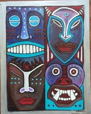 SPIRIT MASKS - BICKMAN Original Fine Art Painting, Pop Art, Home Decor, 11:11