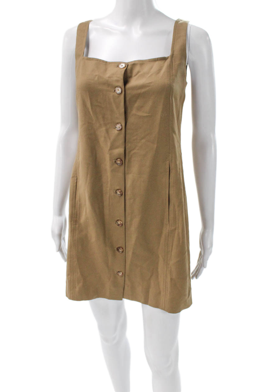 Loulou Studio Women Mini Dress Brown Virgin Wool Square Neck Button Size SFree Shipping in US $100+ Orders | $6.95 Orders Below