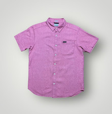 Columbia Short Sleeve Cotton Shirt Pink Textured Mens Medium Regular Fit Casual