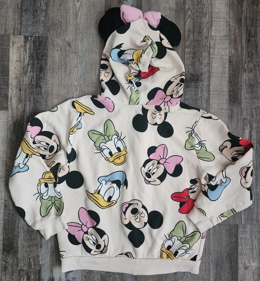 Jaqueta com capuz H&M Disney Minnie Mouse meninas M 9/10 pastel zíper completo orelhas com capuz - Imagem 3 de 4