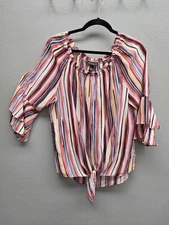 I.N. Studio Blouse Womens XL Multicolor Striped Ruffle Sleeve Tie Front Top