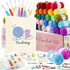 crochet kit yarn hooks tote bag beginners adults acrylic yarn set