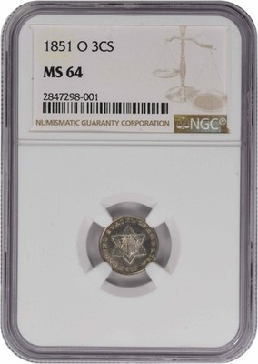 1851-O Three Cent Silver MS64 NGC