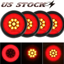 4X Red+Amber 4inch Round LED Truck Trailer Stop Turn Signal Tail Brake Light DRL