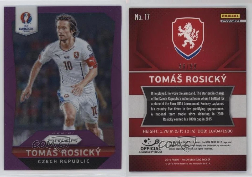2016 Panini Prizm UEFA Euro Purple Prizm 96/99 Tomas Rosicky #17 - Image 3 of 3