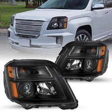 Headlight Assembly Fit 2016-2017 Terrain Halogen Black Amber Pair Bulbs