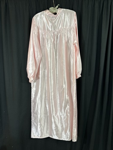 Komar Large 16-18 Satiny Pink Long Sleeve Pleated Lacey Grandma Nightgown Gown - Picture 4 of 8