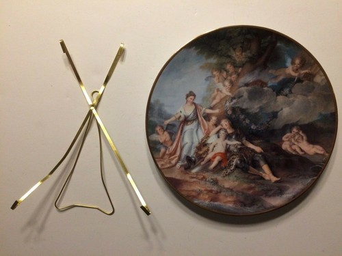 Vintage French Porcelain Fragonard Boucher Painting Plate w/ Stand Beautiful A4 - Imagen 11 de 12