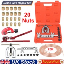 Brake Line Pipe Repair Kit 3/16 25FT Copper Pipe Flaring Tool + 20 Nuts Fittings