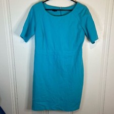 Talbots Short Sleeve Turquoise Blue Stretch Ponte Knit Sheath Dress size 10