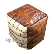 MPW Plaza Square Mosaic Moroccan Pouf Ottoman, 15x18 Tritone (Un-Stuffed)