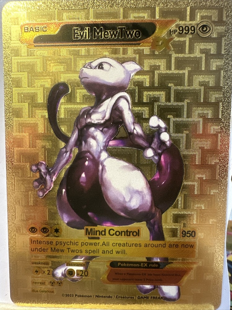 Evil Mewtwo Hp999 Gold Foil Card 🔥Fan Art🔥Nm