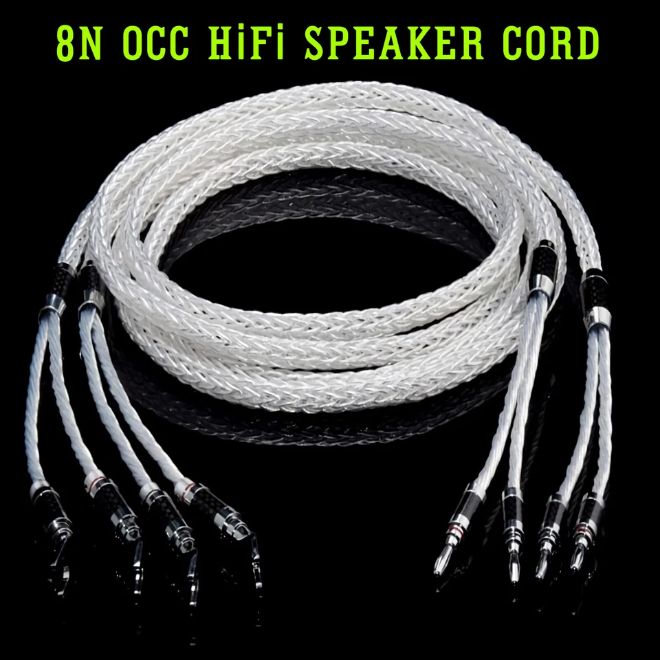 8 Awg HiFi Speaker Wire Cable Silver Plate 8N OCC Carbon Fiber Banana Spade Plug - Image 4 of 4