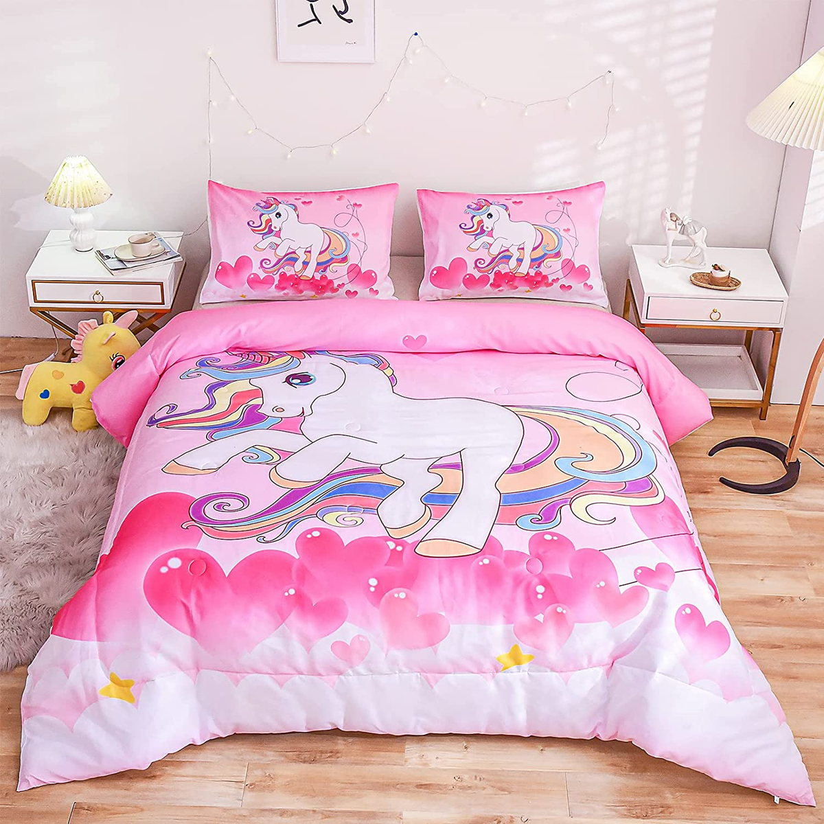 Unicorn Bedding Twin for Girls All-Season Pink Rainbow Unicorn Comforter  Set Twi