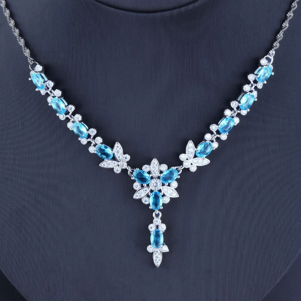 New Charming Women Girls Jewelry Mix Color Blue White Topaz Gems Silver Necklace - Image 4 of 4