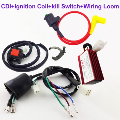 Pit Dirt Bike Racing Ignition Coil Ac Cdi Box Wiring Loom Harness Kill Switch Ebay