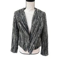 CAbi mockingbird Black Long Sleeve Zip Up Wool Blend Moto Jacket 4