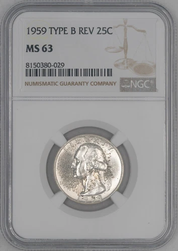 1959 WASHINGTON QUARTER 25c TYPE B REVERSE - NGC MS 63 - LESS COMMON VARIETY