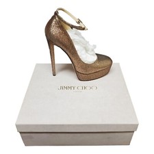 Jimmy Choo Klerise Gold Metallic 150mm Platform Ankle-Wrap Pumps Sz 40 /10B EUC