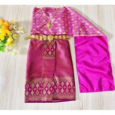 Princess Girl Kid Dress Thai National Costume One Shoulder Wedding Pink No jewer