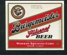 Burgemeister Pilsener Beer Warsaw Brewing Co Warsaw IL 4 1/8 x 3 1/2"