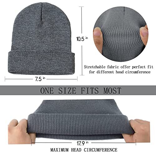 1&2 Pack Beanie for Men Women Slouchy Beanie Hats 2pack-black&light Grey - Bild 3 von 6