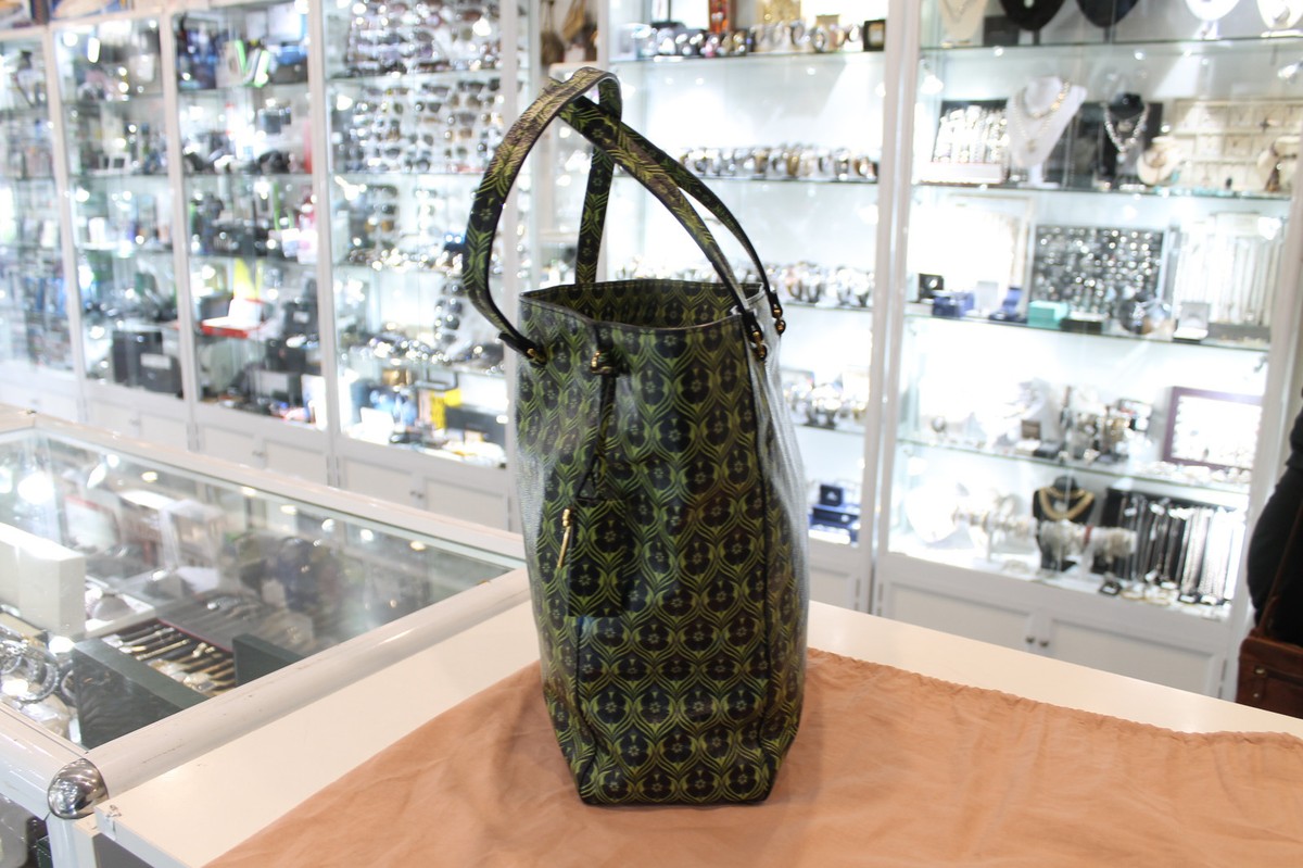 Miu Miu Madras Giallo Printed Green Tote 5BG004 - Excellent