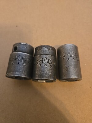 Mac Tools 1/2'' Drive 5/8'',11/16'',3/4'' 6PT SAE Shallow Impact Sockets Well Used