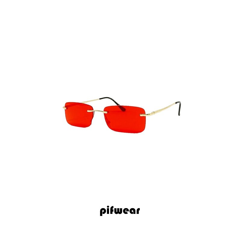 Frameless Sunglasses Men Women Gold Rods Red Lens Pif wear Slim