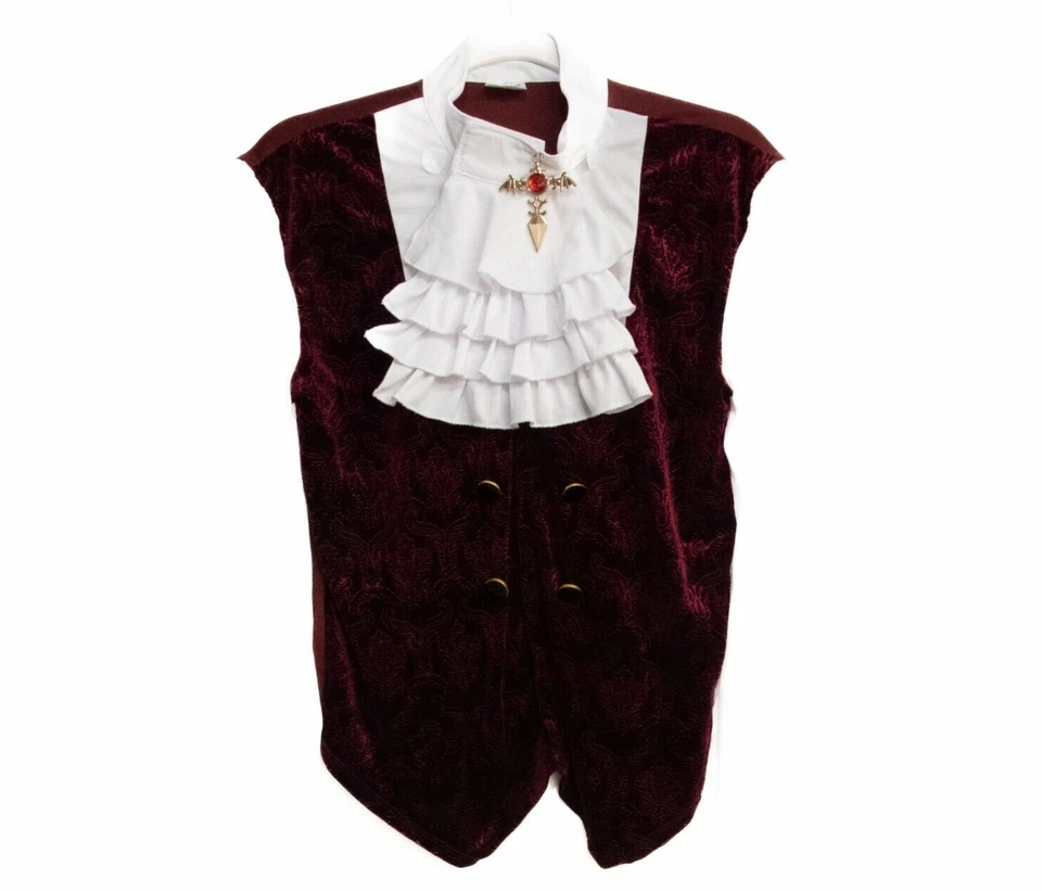 Вампир жилет темно-бордовый белый высокий воротник ярусный передний амулет наряд для мальчиков комплект размер S - Изображение 2 из 4