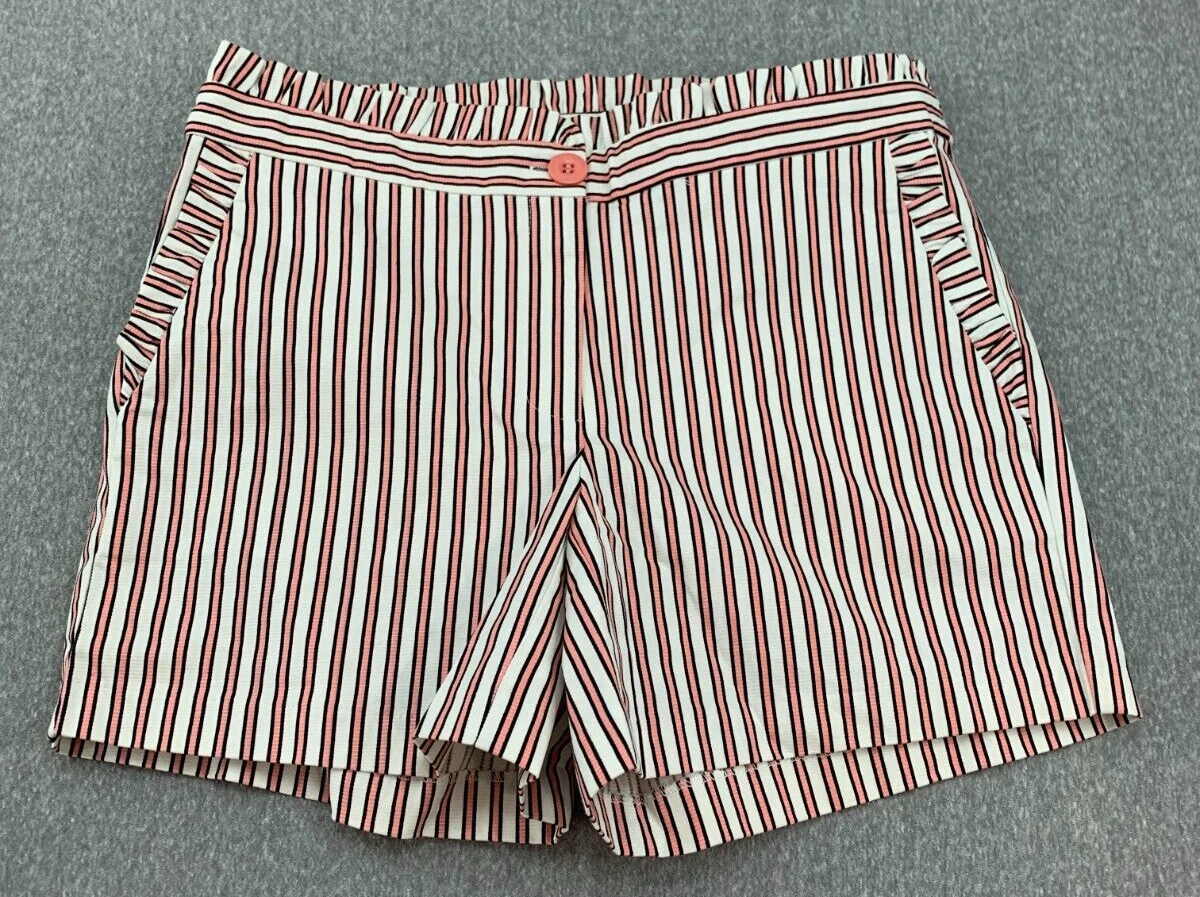Jade Melody Tam Ruffle Shorts Womens 2 Pink Stripe Pockets Preppy Pretty