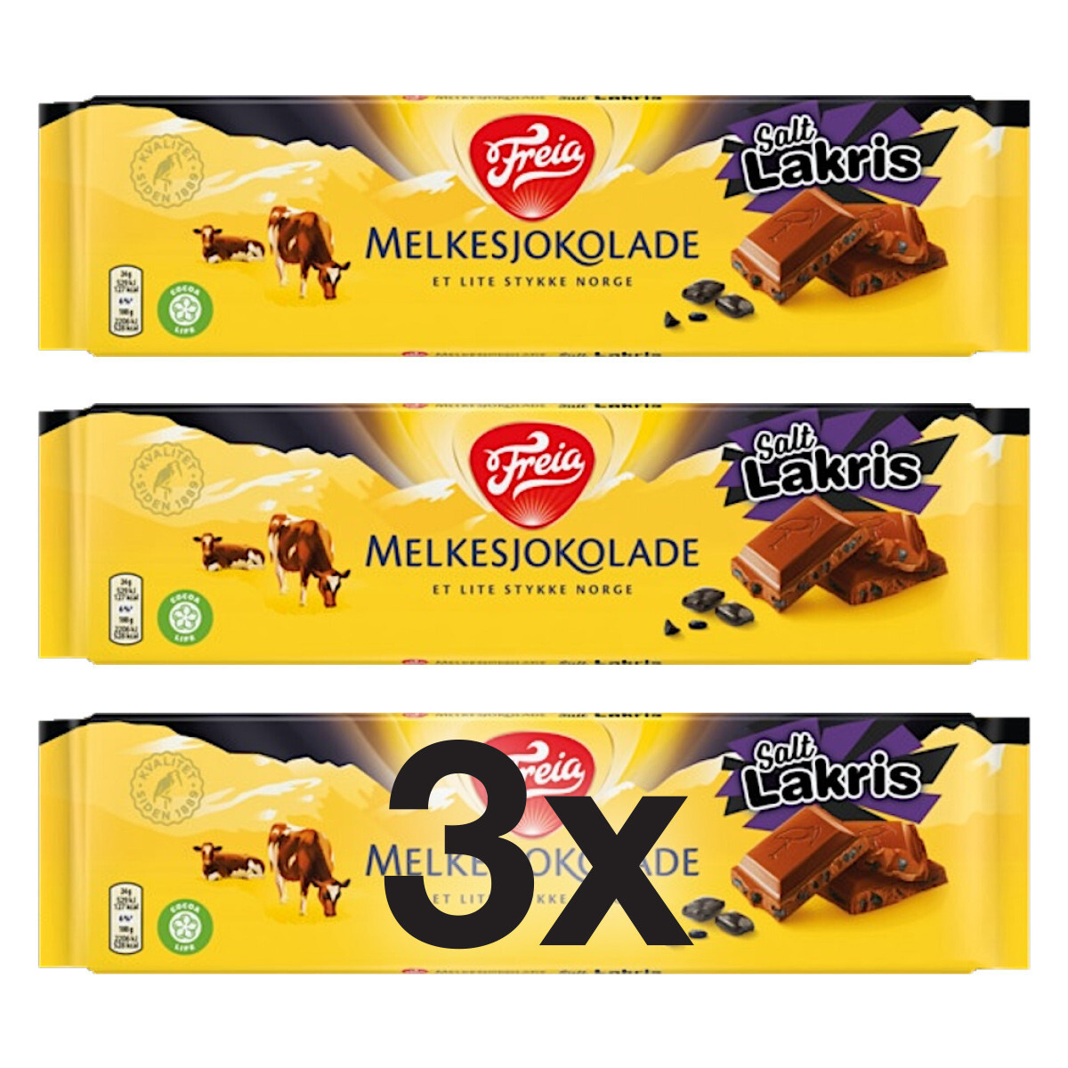 3x Freia Salt Lakris Melkesjokolade 190g - Norwegian Chocolate