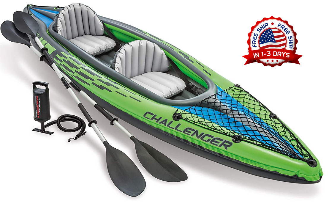 Kayak Inflable para 2 Personas con Remos de Aluminio y Bomba de Aire Profesional