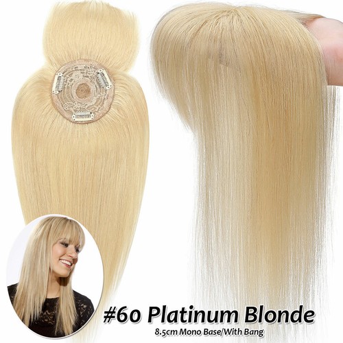 Clip in ON Top Wigs 100% REAL Human Hair Topper Toupee Mono Base Women Hairpiece - Picture 23 of 27