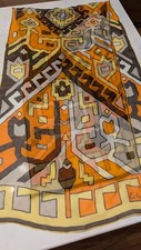 Vintage Oblong Geometric Sheer Echo Scarf With Orange Brown Yellow And Beige