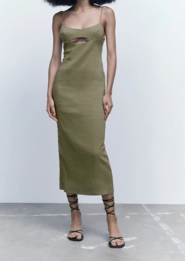 Zara khaki linen clearance dress