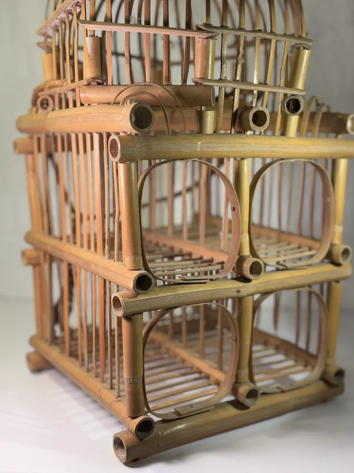 Rare Mid Century Modern Bamboo Bottle Holder Wine Rack Rustic Boho VTG 19"x9.5" - Image 2 of 4